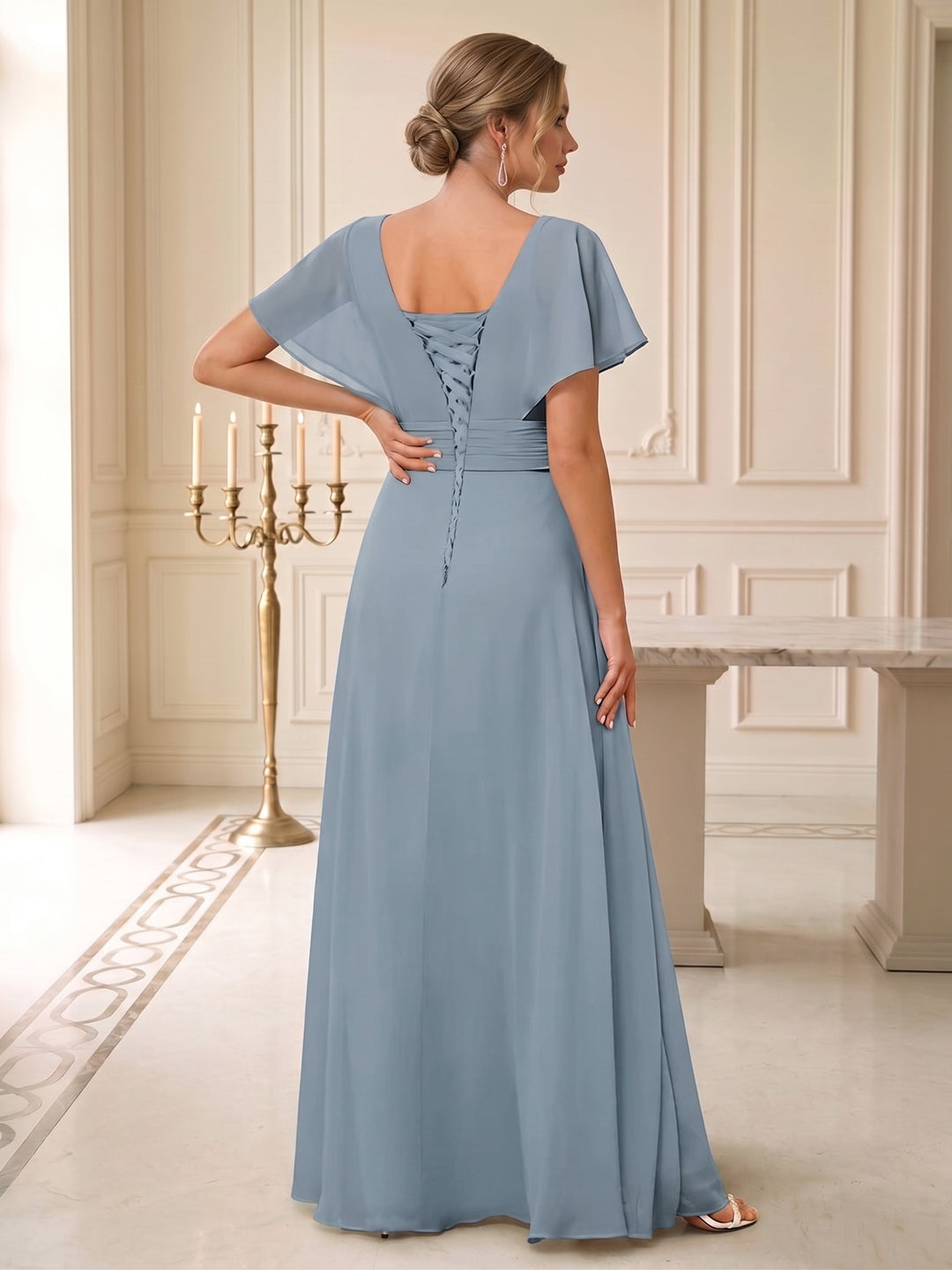 A-Line/Princess V-Neck Wedding Guest Dresses with Ruffles