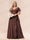 A-Line/Princess V-Neck Long Plus size Bridesmaid Dresses with Ruffles
