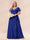A-Line/Princess V-Neck Long Plus size Bridesmaid Dresses with Ruffles