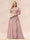 A-Line/Princess V-Neck Long Plus size Bridesmaid Dresses with Ruffles