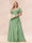A-Line/Princess V-Neck Long Plus size Bridesmaid Dresses with Ruffles