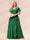 A-Line/Princess V-Neck Long Plus size Bridesmaid Dresses with Ruffles