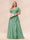 A-Line/Princess V-Neck Long Plus size Bridesmaid Dresses with Ruffles