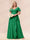 A-Line/Princess V-Neck Long Plus size Bridesmaid Dresses with Ruffles
