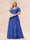 A-Line/Princess V-Neck Long Plus size Bridesmaid Dresses with Ruffles