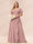 A-Line/Princess V-Neck Long Plus size Bridesmaid Dresses with Ruffles