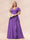 A-Line/Princess V-Neck Long Plus size Bridesmaid Dresses with Ruffles