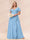 A-Line/Princess V-Neck Long Plus size Bridesmaid Dresses with Ruffles