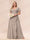 A-Line/Princess V-Neck Long Plus size Bridesmaid Dresses with Ruffles