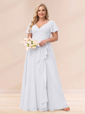 A-Line/Princess V-Neck Long Plus size Bridesmaid Dresses with Ruffles