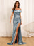 Sheath/Column Off-The-Shoulder Long Formal Dresses with Split Side & Ruched