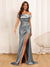 Sheath/Column Off-The-Shoulder Long Formal Dresses with Split Side & Ruched