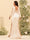 Sheath/Column V-Neck Long Sleeves Formal Dresses with Split Side & Ruched