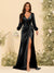 Sheath/Column V-Neck Long Sleeves Formal Dresses with Split Side & Ruched