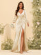 Sheath/Column V-Neck Long Sleeves Formal Dresses with Split Side & Ruched