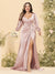 Sheath/Column V-Neck Long Sleeves Formal Plus Size Dresses with Split Side & Ruched