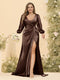 Sheath/Column V-Neck Long Sleeves Formal Plus Size Dresses with Split Side & Ruched