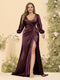 Sheath/Column V-Neck Long Sleeves Formal Plus Size Dresses with Split Side & Ruched