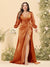 Sheath/Column V-Neck Long Sleeves Formal Plus Size Dresses with Split Side & Ruched