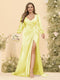 Sheath/Column V-Neck Long Sleeves Formal Plus Size Dresses with Split Side & Ruched