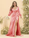 Sheath/Column V-Neck Long Sleeves Formal Plus Size Dresses with Split Side & Ruched