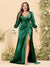 Sheath/Column V-Neck Long Sleeves Formal Plus Size Dresses with Split Side & Ruched