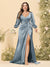 Sheath/Column V-Neck Long Sleeves Formal Plus Size Dresses with Split Side & Ruched
