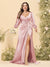 Sheath/Column V-Neck Long Sleeves Formal Plus Size Dresses with Split Side & Ruched