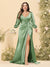 Sheath/Column V-Neck Long Sleeves Formal Plus Size Dresses with Split Side & Ruched
