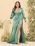 Sheath/Column V-Neck Long Sleeves Formal Plus Size Dresses with Split Side & Ruched