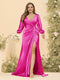 Sheath/Column V-Neck Long Sleeves Formal Plus Size Dresses with Split Side & Ruched