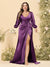 Sheath/Column V-Neck Long Sleeves Formal Plus Size Dresses with Split Side & Ruched
