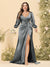 Sheath/Column V-Neck Long Sleeves Formal Plus Size Dresses with Split Side & Ruched