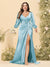 Sheath/Column V-Neck Long Sleeves Formal Plus Size Dresses with Split Side & Ruched