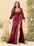 Sheath/Column V-Neck Long Sleeves Formal Plus Size Dresses with Split Side & Ruched