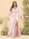 Sheath/Column V-Neck Long Sleeves Formal Plus Size Dresses with Split Side & Ruched