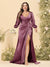 Sheath/Column V-Neck Long Sleeves Formal Plus Size Dresses with Split Side & Ruched