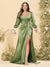 Sheath/Column V-Neck Long Sleeves Formal Plus Size Dresses with Split Side & Ruched