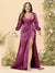 Sheath/Column V-Neck Long Sleeves Formal Plus Size Dresses with Split Side & Ruched