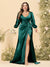Sheath/Column V-Neck Long Sleeves Formal Plus Size Dresses with Split Side & Ruched