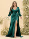 Sheath/Column V-Neck Long Sleeves Formal Plus Size Dresses with Split Side & Ruched