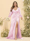 Sheath/Column V-Neck Long Sleeves Formal Plus Size Dresses with Split Side & Ruched