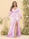Sheath/Column V-Neck Long Sleeves Formal Plus Size Dresses with Split Side & Ruched
