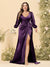 Sheath/Column V-Neck Long Sleeves Formal Plus Size Dresses with Split Side & Ruched