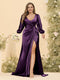 Sheath/Column V-Neck Long Sleeves Formal Plus Size Dresses with Split Side & Ruched