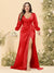 Sheath/Column V-Neck Long Sleeves Formal Plus Size Dresses with Split Side & Ruched