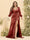 Sheath/Column V-Neck Long Sleeves Formal Plus Size Dresses with Split Side & Ruched