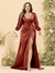 Sheath/Column V-Neck Long Sleeves Formal Plus Size Dresses with Split Side & Ruched