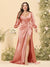 Sheath/Column V-Neck Long Sleeves Formal Plus Size Dresses with Split Side & Ruched