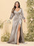 Sheath/Column V-Neck Long Sleeves Formal Plus Size Dresses with Split Side & Ruched